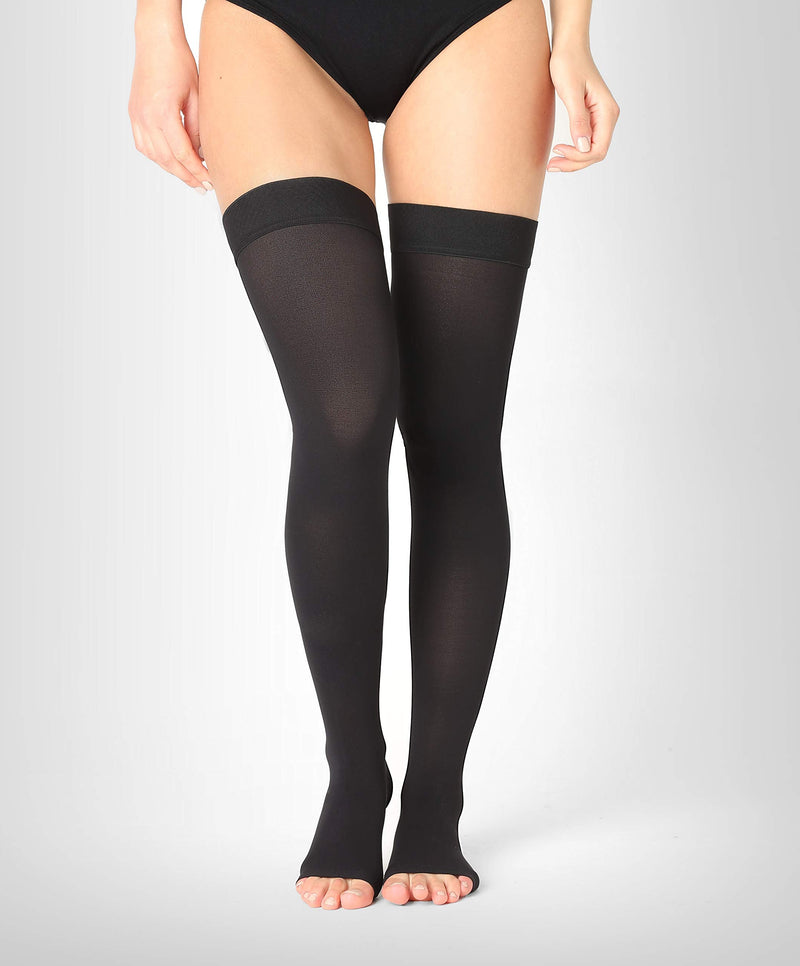 [Australia] - Pani TERESA MEDICA Compression Stockings Women Men Open Toe Area Thrombosis Stockings Medical Support Stockings Thigh Travel Stockings Compression Class 2 23-32 mmHg For Travel Flight Black Size 5 - Long: A - Look at the third picture 