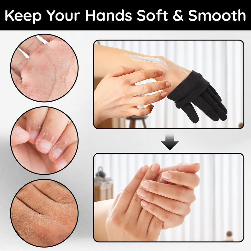 [Australia] - Segbeauty 16 Counts Elastic Black Cotton Gloves for Working, 8 Pair Touchscreen Sleeping Moisturizing Lotion Gloves Overnight with Elastic Band, Hand Care Cotton Moisture Work Glove for Typing Driving Extra Large 16.0 