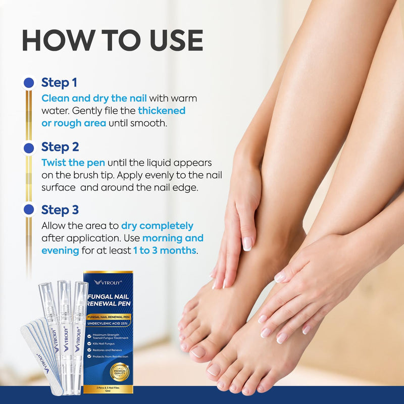 Toenail Fungus Pen Extra Strength: Nail Treatment with 25% Undecylenic Acid & Tea Tree Oil - Repairs Yellow Thick Brittle Toe and Fingernails - 3 Pens with 5 Nail Files 0.14 Fl Oz (Pack of 3)