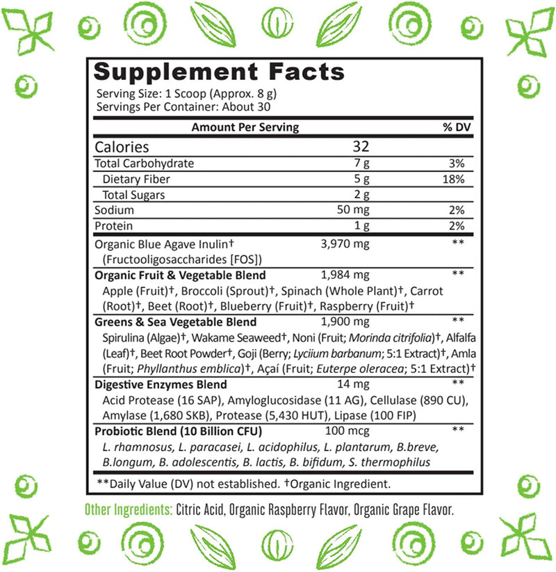 [Australia] - Super Greens Powder Organic Blend: Non-GMO Supplement, includes Spirulina, Alfalfa, Spinach, Probiotics, Fiber and Digestive Enzymes, No Artificial Sweeteners, 30 Servings Jar 8.5 Ounce (Pack of 1) 