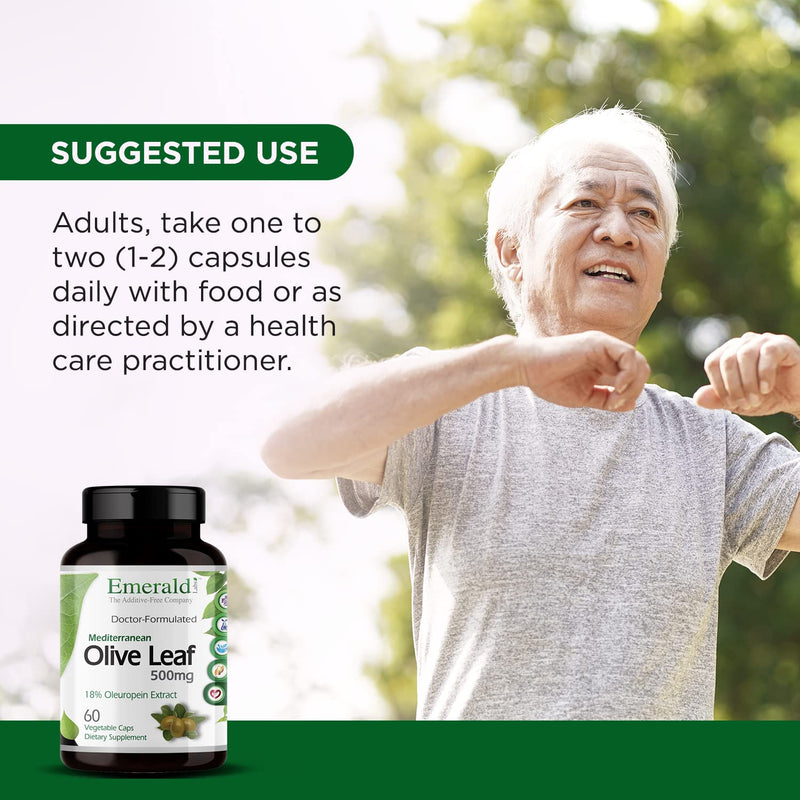 [Australia] - EMERALD LABS Mediterranean Olive Leaf 500mg - Gluten-Free, Vegan Olive Leaf Extract - Supports Skin, Immune & Heart Health - 60 Vegetable Capsules (Up to 60-Day Supply) 