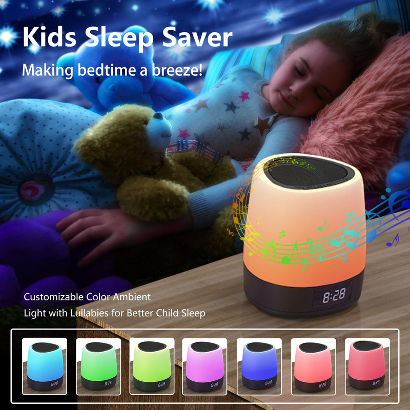 [Australia] - White Noise Sound Machine with 34 Sleep Sounds 8 Colors Night Light, Battery Powered Integrated Alarm Clock Bluetooth Function Sleep Timer, White Noise Machine for sleeping Adults Baby Kids Black 