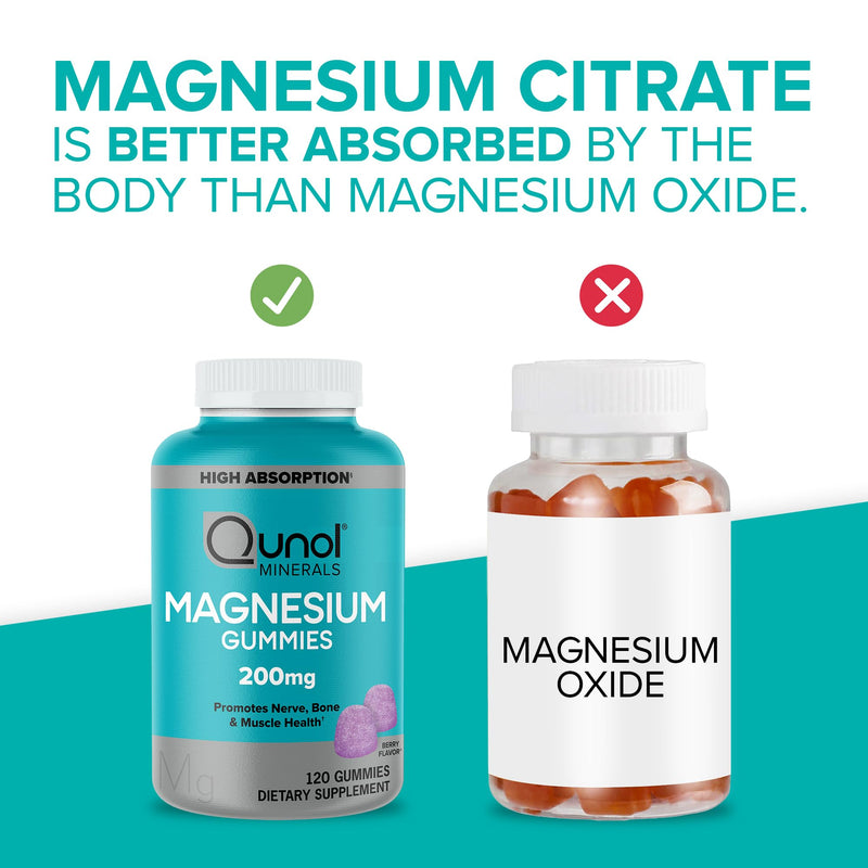 [Australia] - Qunol Magnesium Gummies for Adults, 200mg Magnesium Citrate Gummies, High Absorption Magnesium Supplement, Supports Nerve Health, Bone Health, Muscle Health, Vegetarian, 120 Count Berry 120 Count (Pack of 1) 