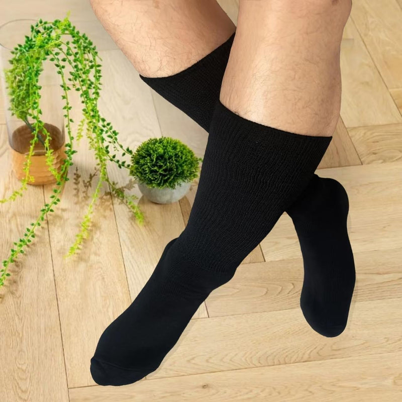 [Australia] - Extra Wide Diabetic Socks Non Binding Bariatric Sock Men Women Neuropathy Medical Swollen Socks One Size Black-2pairs 