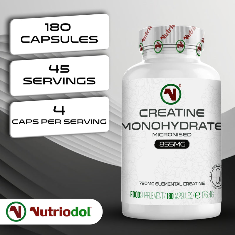 Creatine Monohydrate Capsules – Pre Workout & Post Workout Supplement for Muscle Performance & Recovery – 750mg Elemental Creatine Per Capsule – 4 Per Day. (Capsules x 180)
