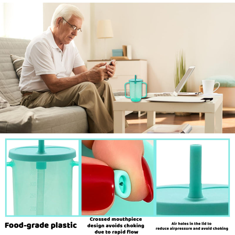 YREYBN Adult Plastic Straw Cup, Adult Sippy Cups for The Elderly Non Spill, Spill-Proof Sippy Cups with Straw and Lid, for The Elderly, Disabled, Hospital and Convalescent Care
