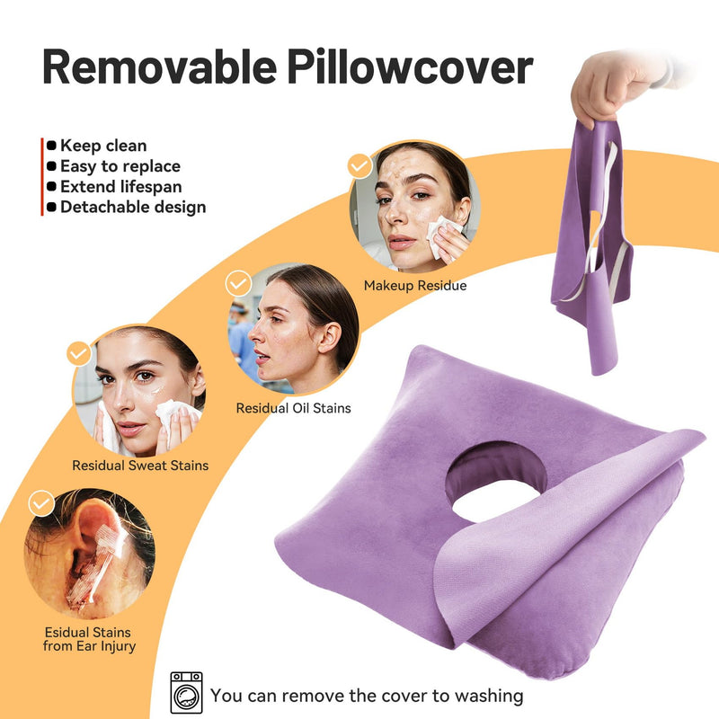 [Australia] - Ear Piercing Pillow for Side Sleepers with Ear Inflammation & Pressure, Soft Velvet Adjustable Ear Guard Pillow with Removable & Washable Cover (Lavender, Pillow & Cover) Lavender 