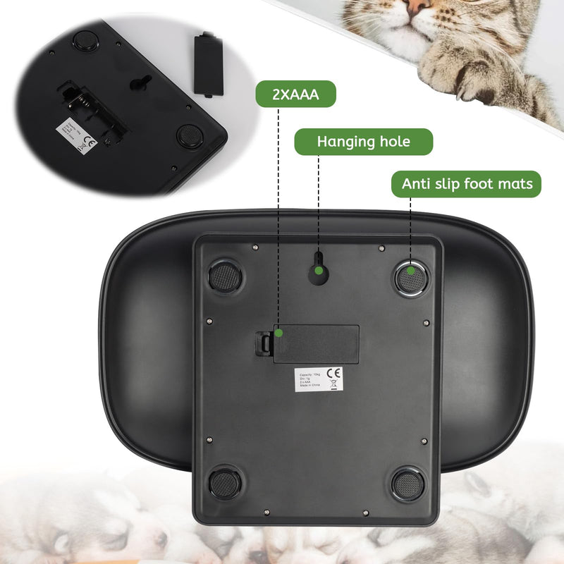 [Australia] - Digital Pet Scale for Small Animal, LED Display Puppy Whelping Scale with Tape Measure, Collar, Scissors for Newborn Pets, Cats, Dogs, Animals, Measures Up to 15kg, 11.4 * 7.1" (Black) Black 