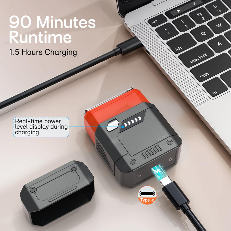 [Australia] - Foil Electric Shaver for Travel USB-C Fast Charging, IPX7 Waterproof Cordless Razor, Portable Face Shaver with Travel Case & Replacement Head, Compact Men’s/Grooming Design Black 