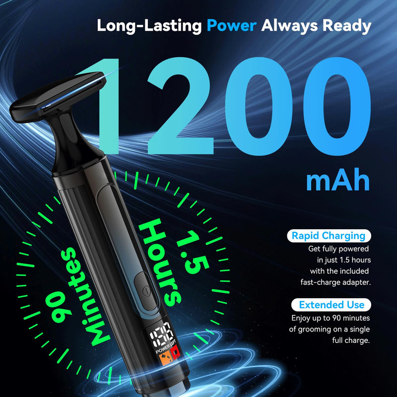 [Australia] - 2025 Upgraded Back Shaver for Men, LED Display Mens Back Shaver with Travel Case, Rechargeable with Long Handle, Safety Lock, IPX7, Multi-Functional Back Trimmer for Men,(Ash Gray) 