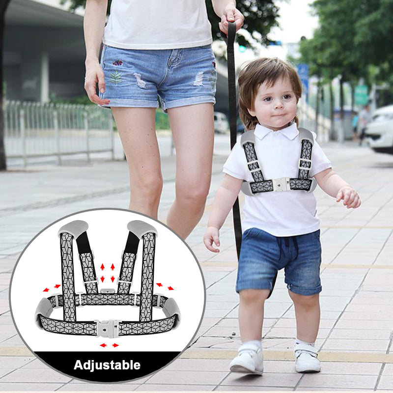 [Australia] - Accmor Toddler Harness Leash, Reflective Kid Harness with Anti Lost Wrist Link, Child Walking Harness Kids Leash Wristband Belt with Lock for Baby Boys Girls to Outdoor Travel Black/Reflect light 