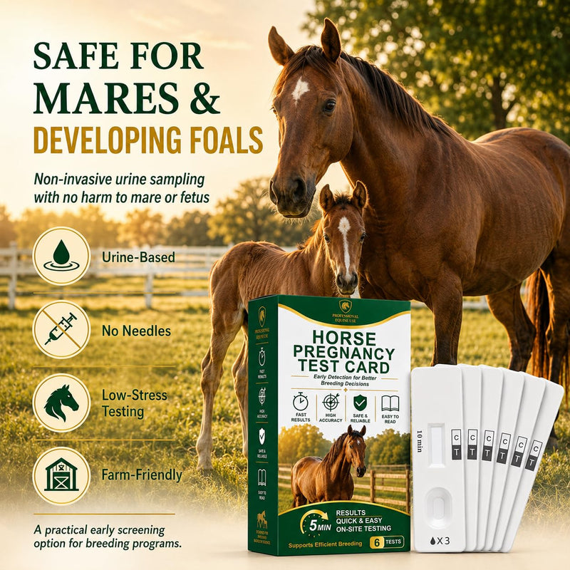 Mare Pregnancy Test Strips – Rapid Urine Kit for Horses, Accurate Results in 10 Mins, Easy Farm Breeding Detection Tool for 18-90 Days After Breeding