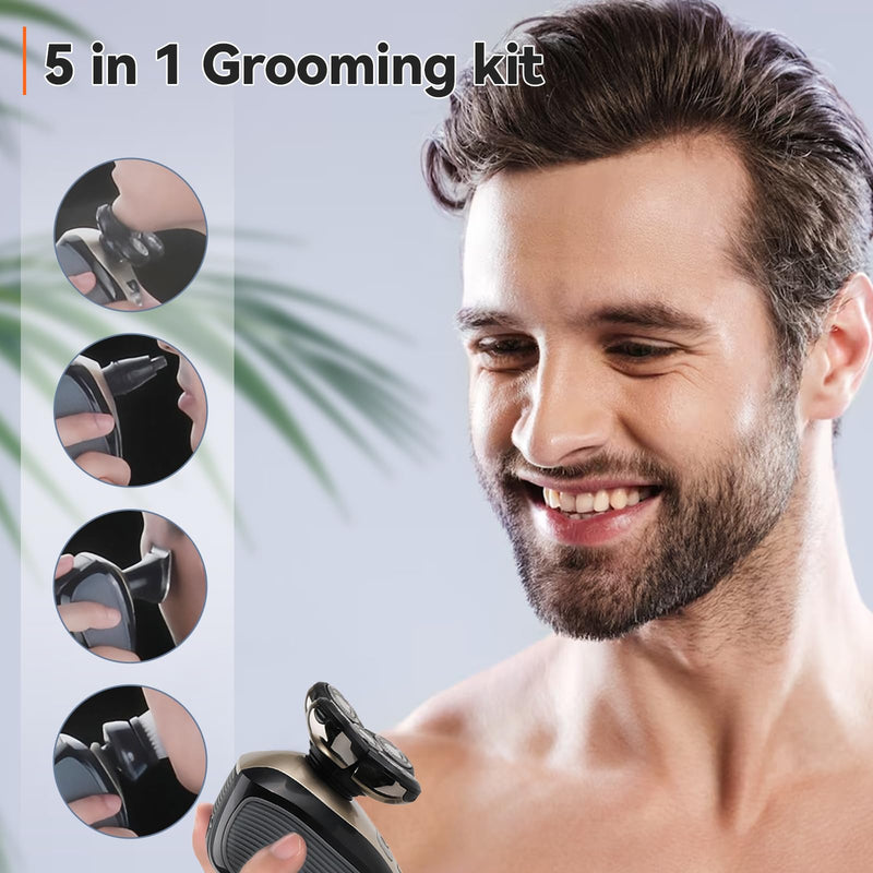 [Australia] - Head Shavers for Bald Men, Skull Shaver, 5 in 1 Electric Razor with Rechargeable Battery, Hair Clippers, Nose Hair Trimmer, Cleaning Brush, Hair Manager, Idea Gift for Men(Gold) Gold 