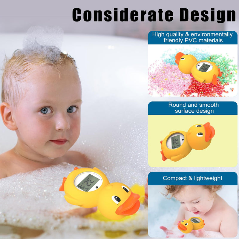 Baby Bath Thermometer with LED Display and Temperature Warning, Digital Room Thermometer & Fahrenheit Water Temperature Thermometer, Infant Bath Toys Floating Toy Safety Thermometer for Kids Newborn Yellow