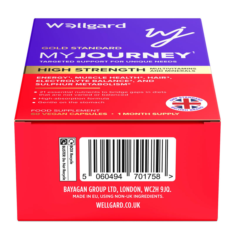 Wellgard My Journey – MJ Multivitamin for Energy, Muscles, Hair, Electrolyte Balance and Sulphur Metabolism, 60 Capsules 1 count (Pack of 60)