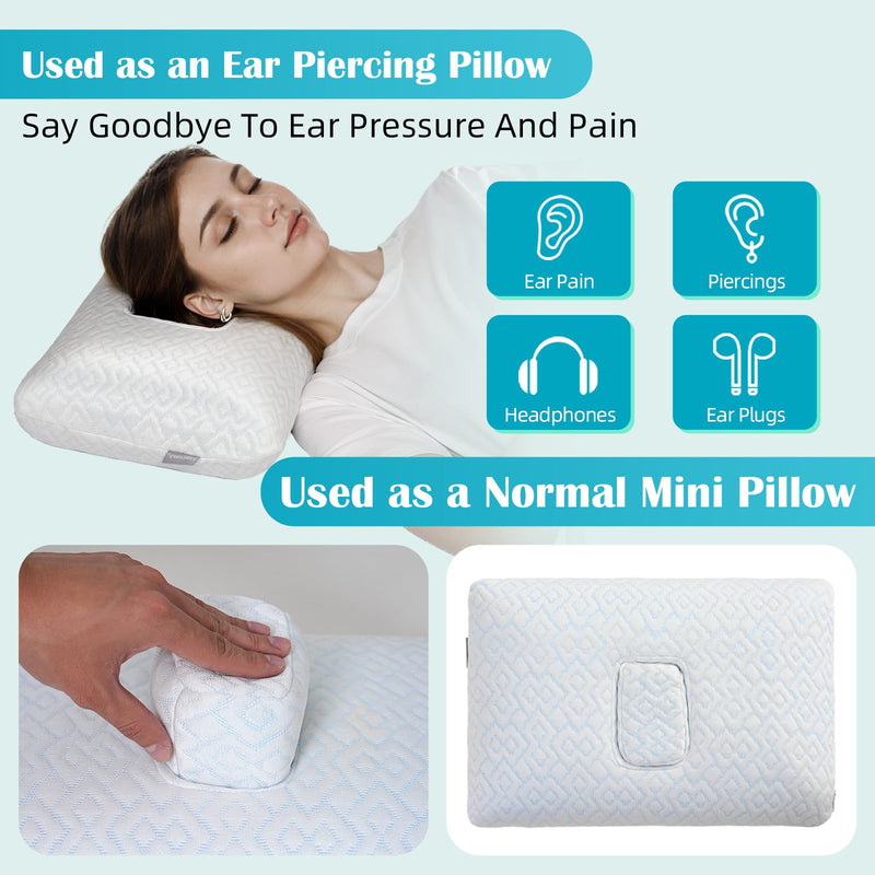 [Australia] - USlixury Ear Piercing Pillow with Foam Plug - Ear Pillow with Off Center and 4.7"X3.2" Hole, Soft CertiPUR-US Memory Foam, Cooling Piercing Pilow for Side Sleepers, Traveling, 16"X11"X4'' 16"*11"*4'' 