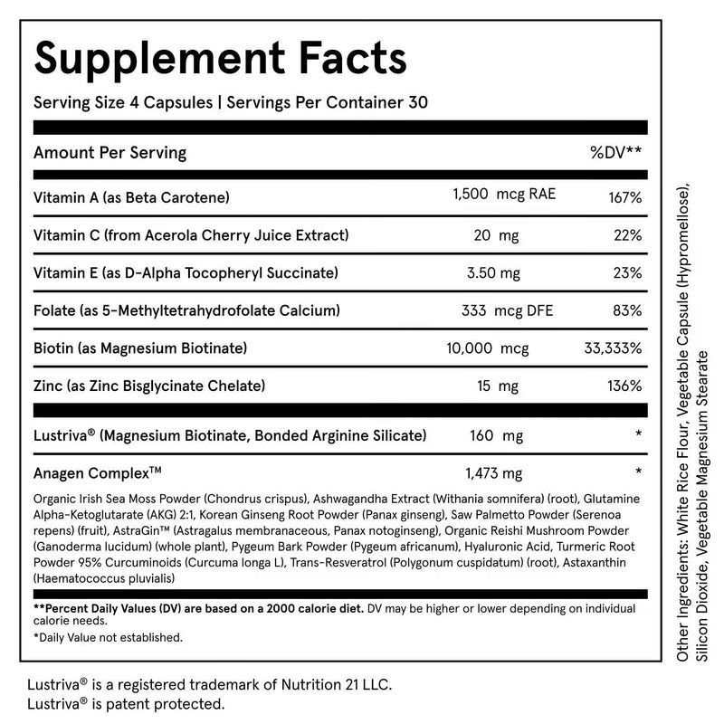 iRestore Advanced Hair Growth Supplement for Women with Lustriva, Hair Vitamins for Faster Hair Regrowth, Best for Hair Loss and Thinning, 1 Month Supply - 1 Count (Pack of 1) - Black Pack of 1
