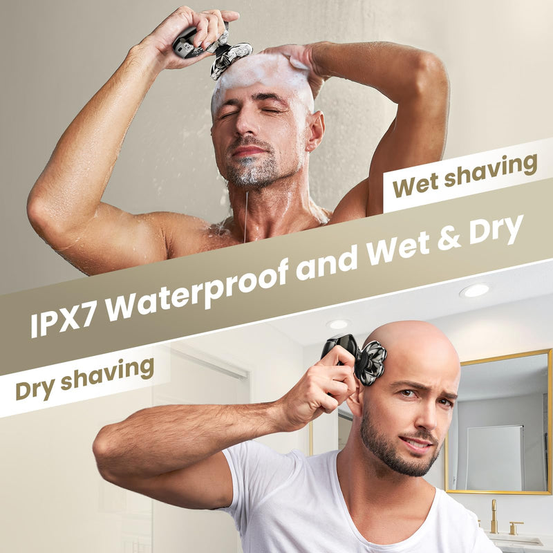 7D Head Shavers for Bald Men, SHPAVVER Detachable Head Shaver LED Display Dry Wet Bald Head Razor, IPX7 Waterproof Head Shavers with Type-C Charge Gold-d