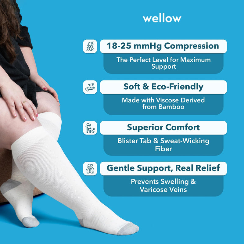 [Australia] - Wellow Wide Calf Compression Socks, Knee High Support, Fit for Men & Women, 18-25 mmHg, Made with Viscose from Bamboo Medium Sesame - Twist 