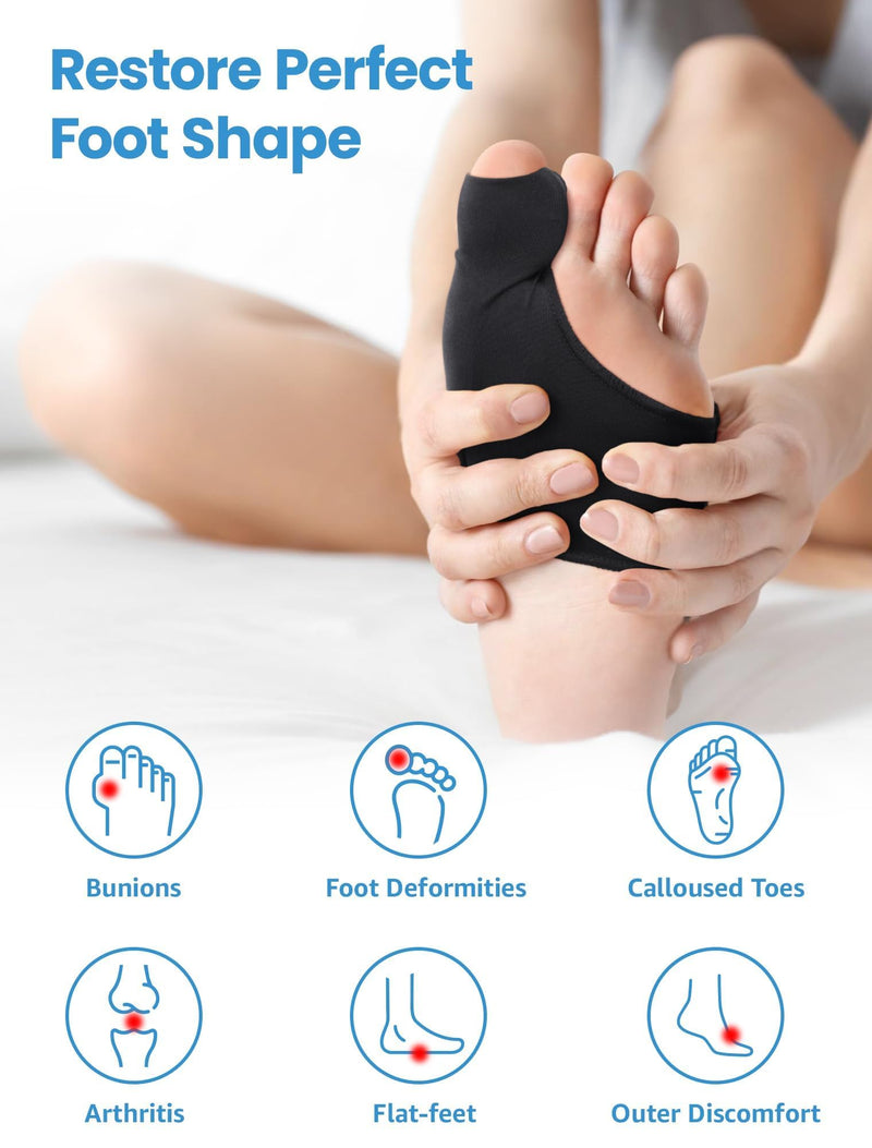 [Australia] - Bunion Corrector for Women and Men, Breathable Big Toe Straightener, Bunion Relief Splint & Pad, Comfortable for Day/Night Use, Fit for R/L, Washable Black-M-2Pack 