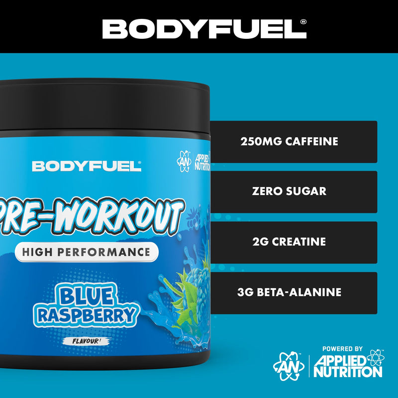 Applied Nutrition BodyFuel Pre-Workout Powder - Energy, Strength & Endurance Booster with Creatine, Citrulline & Beta-Alanine Sugar-Free Pre-Workout (320g - 40 Servings) (Blue Raspberry) Blue Raspberry