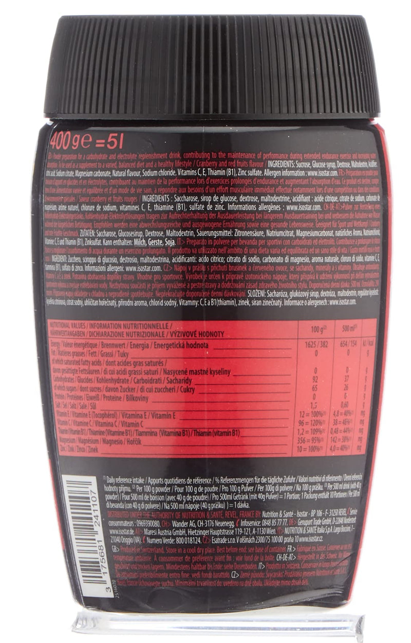 [Australia] - Isostar Hydrate & Perform isotonic powder to support athletic performance, Red Fruits, 400g 400g (pack of 1) Cranberry 