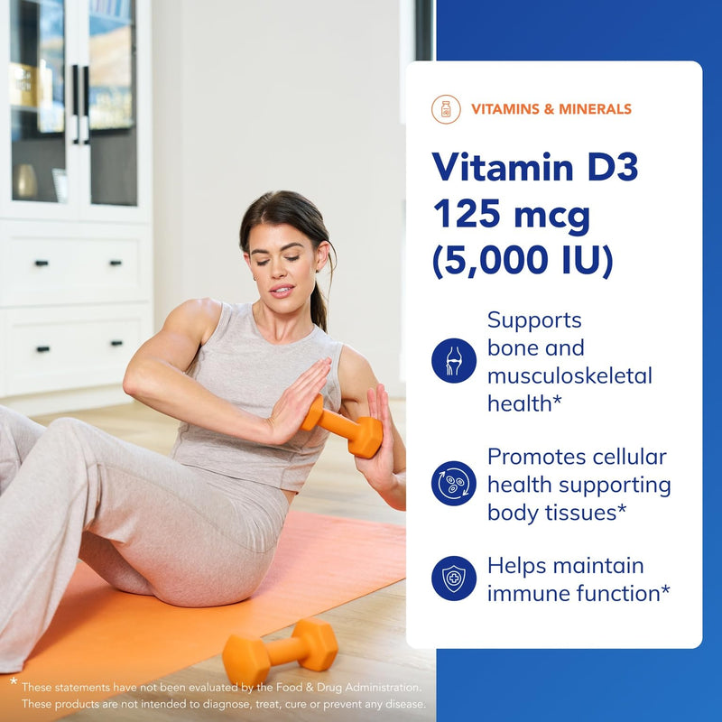 Pure Encapsulations Vitamin D3 125 mcg (5,000 IU) - Supplement to Support Bone, Joint, Breast, Heart, Colon, and Immune Health* - with Vitamin D - 120 Capsules | Supplement to Support Bone, Joint, Breast, Heart, Colon, and Immune Health*, with Vitamin D