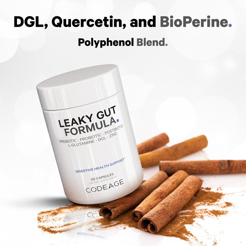 [Australia] - Codeage Leaky Gut, L-Glutamine for Gut Health Support, N-Acetylglucosamine Supplement, Probiotic, Butyric Acid, Polyphenols, Quercetin, DGL, Berberine, BioPerine, Cinnamon, Vegan, Non-GMO, 60 Capsules 60 Count (Pack of 1) 