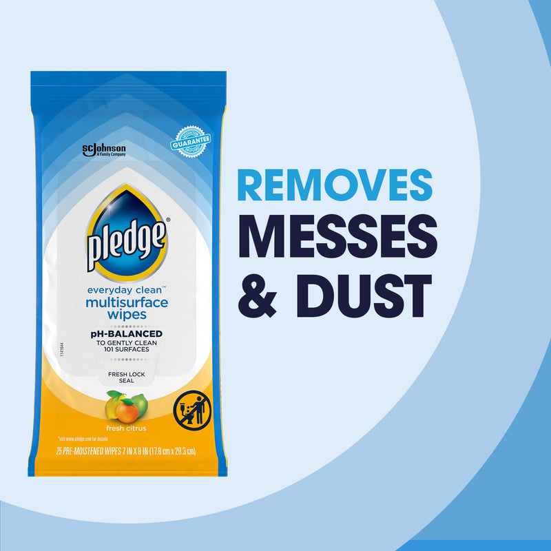 [Australia] - Pledge Multisurface Furniture Polish Wipes, Works on Wood, Granite, and Leather, Cleans and Protects, Fresh Citrus - Pack of 1 (25 Total Wipes) 25 Count (Pack of 1) 