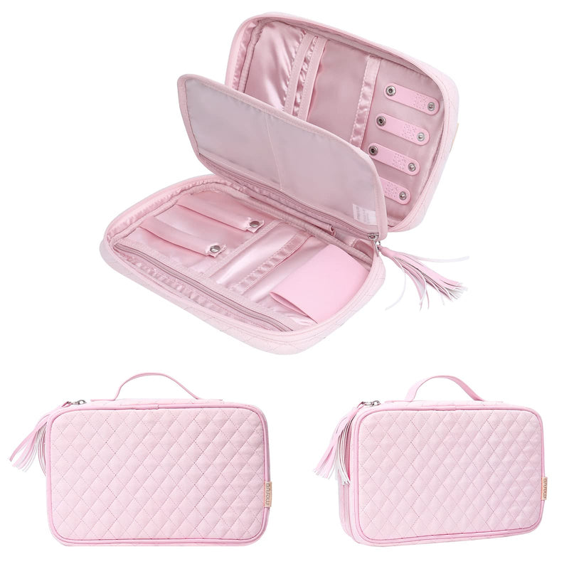 MOSISO Hard Travel Case Storage Bag Compatible with Revlon One-Step Hair Dryer Brush & Volumizer & Styler &Travel Jewelry Organizer Case, Folio Portable Jewelry Bag with PU Handle, Black&Pink