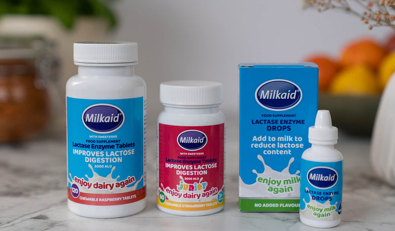 [Australia] - Milkaid Junior Lactase Enzyme Chewable Tablets Lactase Drops for Lactose Intolerance Relief | Prevents Gas, Bloating, Diarrhea in Children | Fast Acting Dairy Digestive Supplement | 