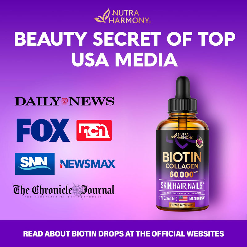 [Australia] - Liquid Biotin & Collagen - Vitamins for Hair Growth Support for Women & Men - Extra Strength 60000 mcg Drops - B7 Supplement - Strong Nails & Healthy Skin - 98% Faster Absorption Than Pills 2 Fl Oz (Pack of 1) 