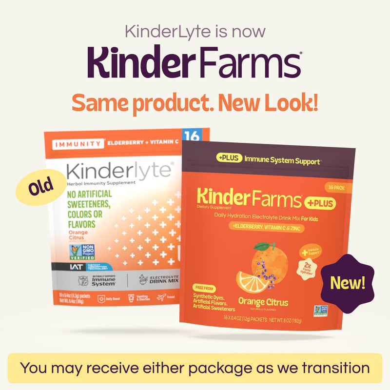 KinderFarms Kids Immunity Supplement Electrolyte Powder – Drink Mix Packets with Vitamin C (Orange Citrus, 16 Count), No Artificial Dyes, Sweeteners or Flavors - Vegan, Non-GMO, Gluten-Free, FSA-HSA Orange 0.4 Ounce (Pack of 16)