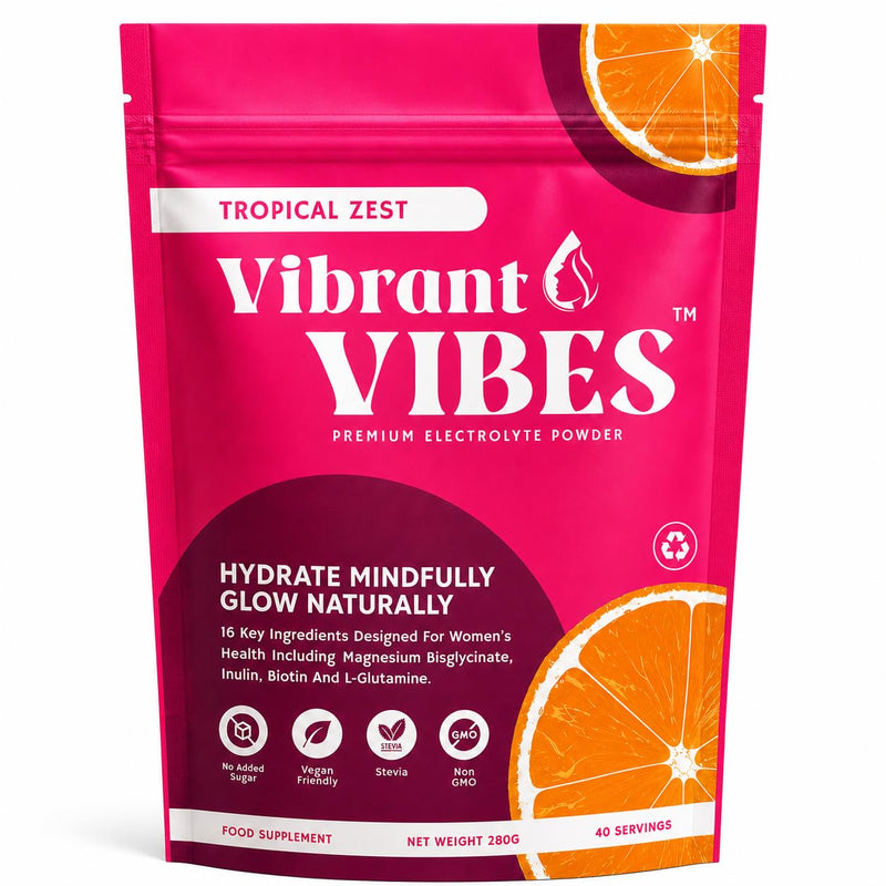 Vibrant Vibes Women’s Electrolyte Powder – Clean Daily Hydration | Zero Sugar, Magnesium, B & C Vitamins | Vegan Electrolytes | 280g Pouch – 40 Servings, Tropical Zest Flavour.