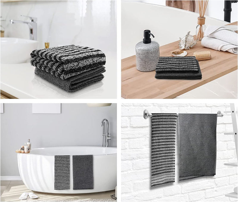 [Australia] - Yiclick 2 Pack Exfoliating Washcloth Towel - Body Scrubber Exfoliator, Loofah Sponge, Korean & Japanse & African Net Sponge Rag - Back Scrubber Washer for Use in Shower Bath Black 