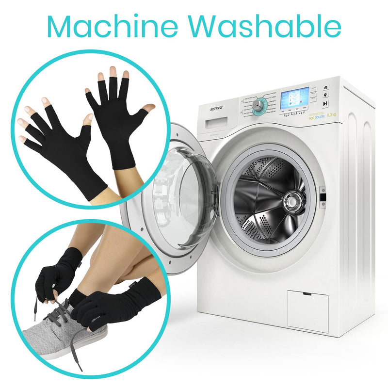 [Australia] - Vive Rheumatoid Arthritis Gloves - Men and Women Fingerless Compression Wrap for Hand Pain and Osteoarthritis - Black Hand Wrap for Arthritic Joint Symptom Relief - Open Finger Fit Medium 