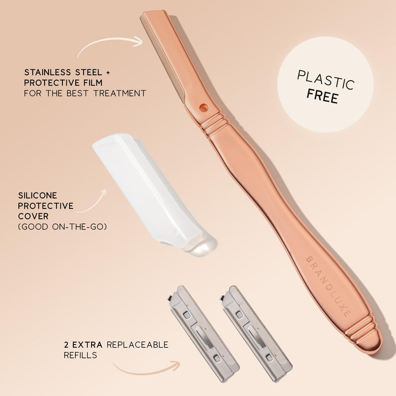 [Australia] - Dermaplaning Tool for Face, Eyebrow Shaping, Hair Removal and Exfoliation. Eco-friendly design. Includes 3 Swedish stainless steel blades in RoseGold (Starter Kit) Rose Gold 