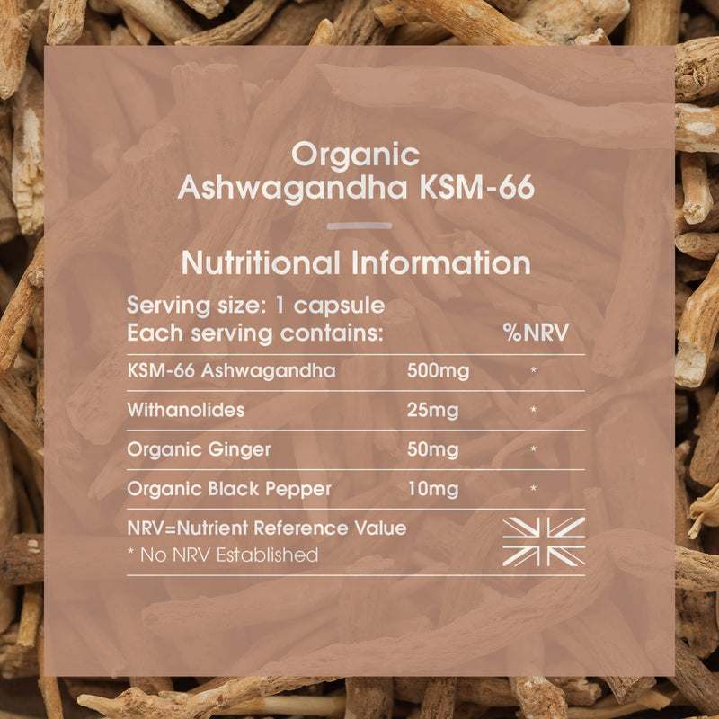 INNOPURE Organic Ashwagandha KSM 66® Pure Fill (No Fillers or Binders) High Strength 500mg of Pure Ashwagandha 5% Withanolides, Organic Ginger & Black Pepper (60 Servings) UK Made
