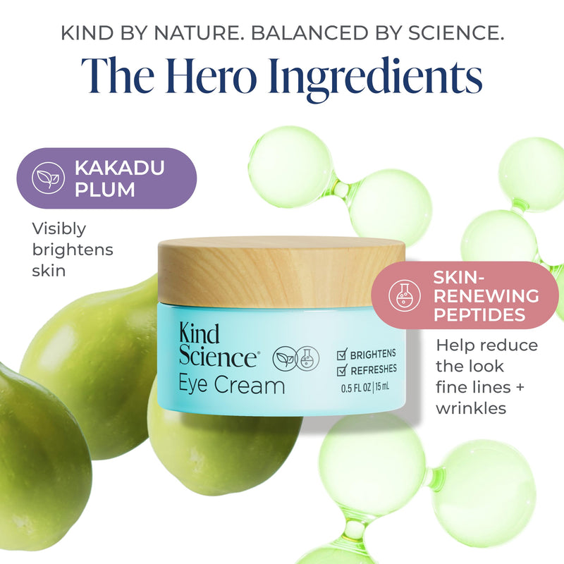 Kind Science by Ellen DeGeneres Eye Cream - Under Eye Cream for Wrinkles Noticably Smooths & Moisturizes - Anti Aging with Hyaluronuic Acid, Vitamin C - Fragrance Free, Paraben Free, 0.5 fl oz