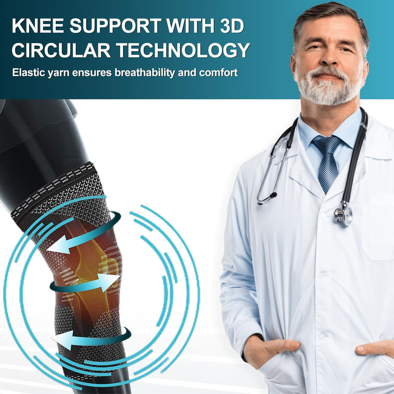[Australia] - Quelcc 2 Pack Knee Brace Set, Compression Knee Support for Meniscus Tear, Knee Support for Women and Men, Non-Slip Breathable for Knee Pain Relief, Sports, Black, L 