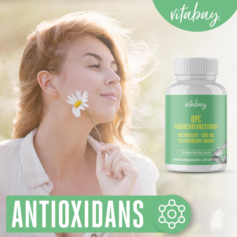 [Australia] - Vitabay OPC Grape Seed Extract 1000 mg High Dose - 120 Vegan Capsules Time Released - Grape Seed Extract with Polyphenols - Natural Plant Substances without Unwanted Additives - Laboratory Tested 120 g (Pack of 1) 