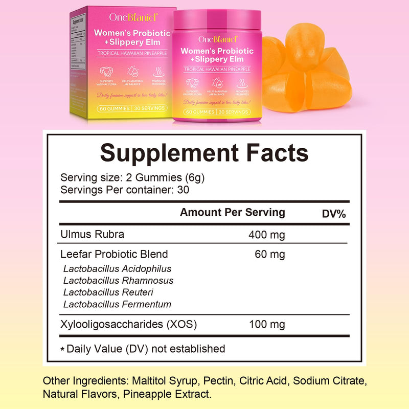 Vaginal Probiotics Gummies for Women - 60 Gummies, 30 Servings - Supports Vaginal Flora & pH Balance*- Pineapple Flavour, Vegan, Gluten Free - Daily Feminine Care Supplement