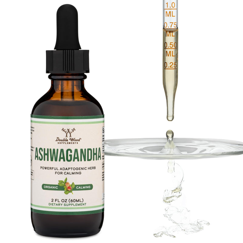 [Australia] - Ashwagandha Organic Drops for Stress Relief (1,200mg, 60 Servings) Ashwagandha Tincture for Adrenal Support and Cortisol Manager (Vegan Safe, Gluten Free, Non-GMO) by Double Wood 