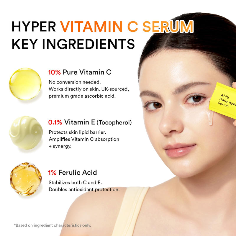Abib Hyper Vita Shot 28 Days Program 1.42fl.oz.+0.03oz/42ml+0.8g | 10% Vitamin C Serum Individual Daily Pouches with Weekly Booster Powder, Ascorbic Acid, Korean Skin Care