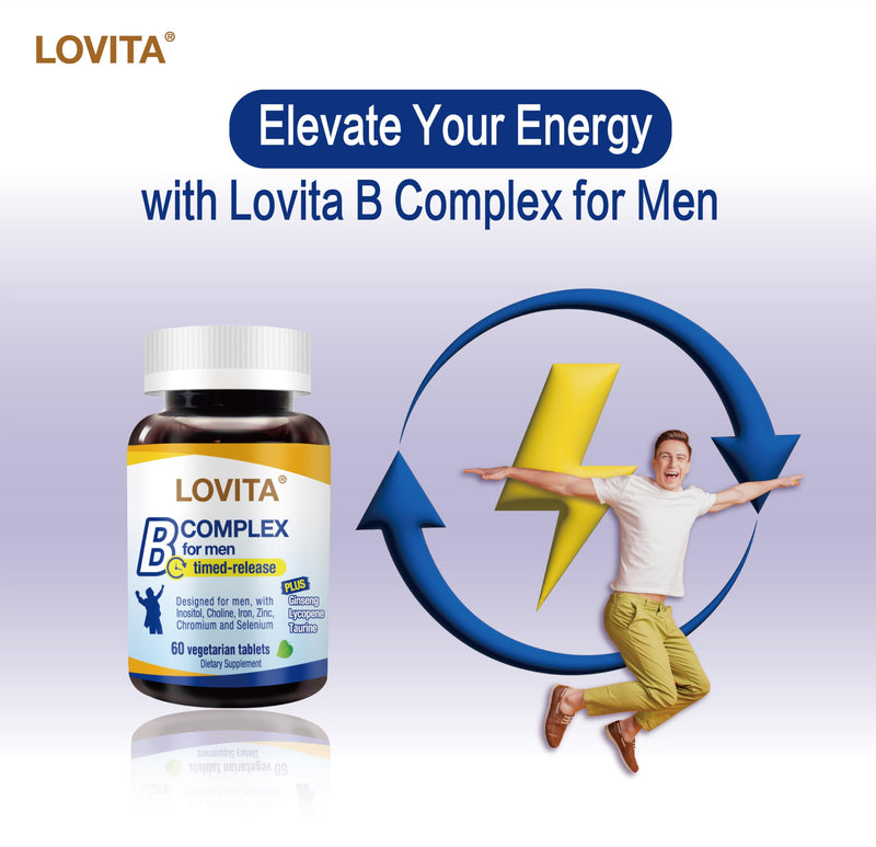 LOVITA Men's 8-Hour Time-Release B Complex: Experience Enhanced Nutritional Support with One Daily Vegetarian Tablet (60 Count) (Pack of 3) 60 Count (Pack of 3)