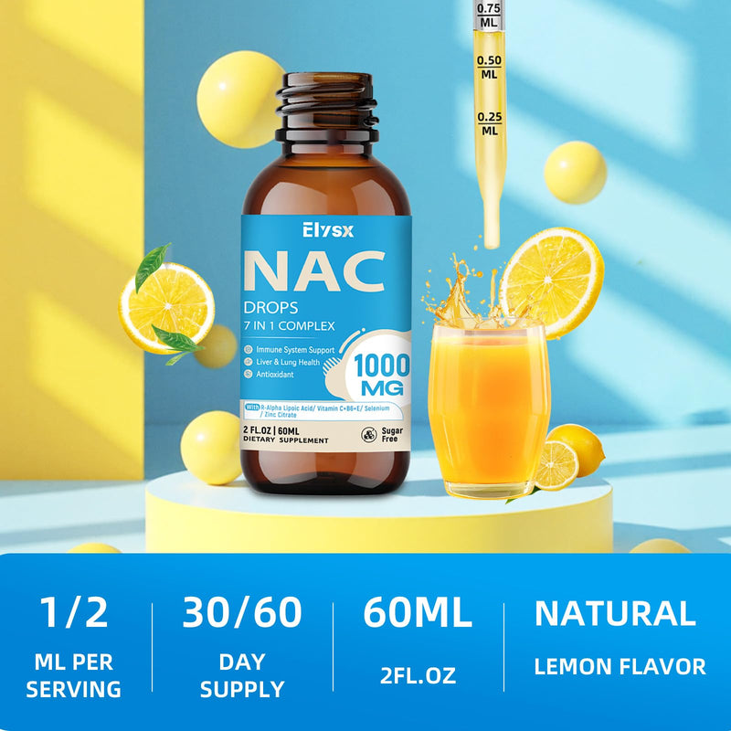 [Australia] - Liquid NAC Drops 1000MG, NAC Supplement N-Acetyl Cysteine with Alpha Lipoic Acid for Adults & Kids, Immune System & Antioxidant Support, Liver & Lung Health, Natural Lemon Flavor, Sugar Free, 2FL OZ 