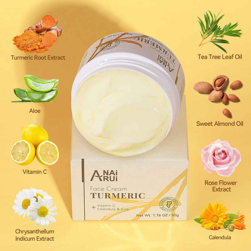 ANAI RUI Turmeric Face Cream with Vitamin C, 1.76 OZ | Facial Moisturizer for Hydrating, Firming, Tightening Skin, Turmeric Vitamin C Cream for Dark Spots, Dry Skin