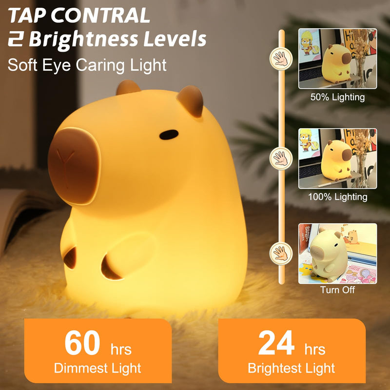 [Australia] - Cute Capybara Night Light, LED Squishy Novelty Animal Lamp, 2 Levels Dimmable Nursery Night Light for Kids Sleeping, Baby Rechargeable Touch Lamps, Kawaii Room Dorm Decor, Funny Gift (Normal) Normal 