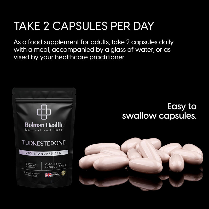 Turkesterone Capsules | 1000mg Ajuga Turkestanica Extract (20% Standardised) | Supports Strength, Muscle Function & Recovery | 60 Vegan Capsules | Non-GMO | Turkesterone Supplement