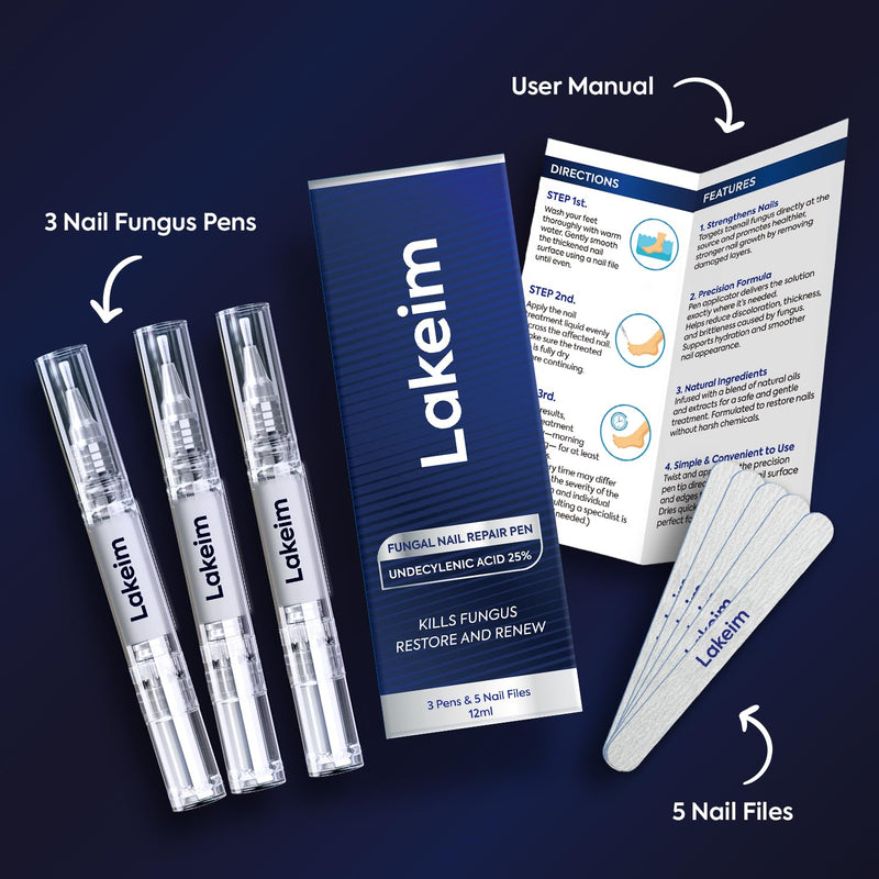 Toenail Fungus Treatment Extra Strength: 25% Undecylenic Acid & Tea Tree Oil - Repairs Yellow Thick Brittle Toe and Fingernails - 3 Pens with 5 Nail Files 0.14 Fl Oz (Pack of 3)